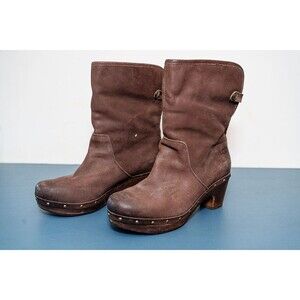 UGG Lynnea Boots Brown Leather Fold Down Sheepskin Womens US 7